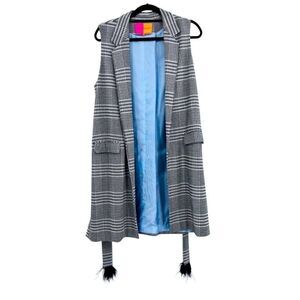 Vilagallo Vest Long Plaid Black White Size 6
